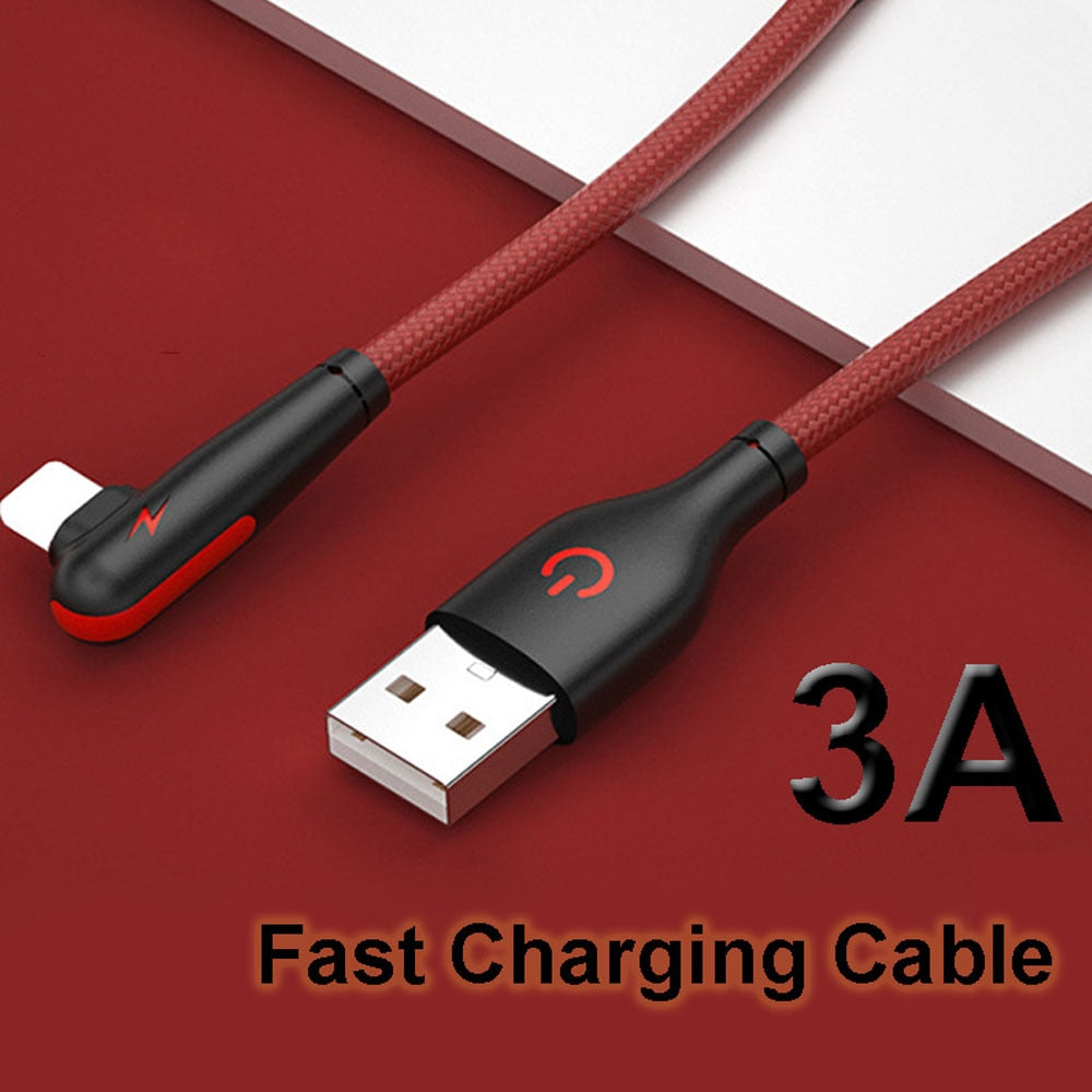 3A USB Charger Cable 90 Degree Elbow Data Line Cable for iPhone