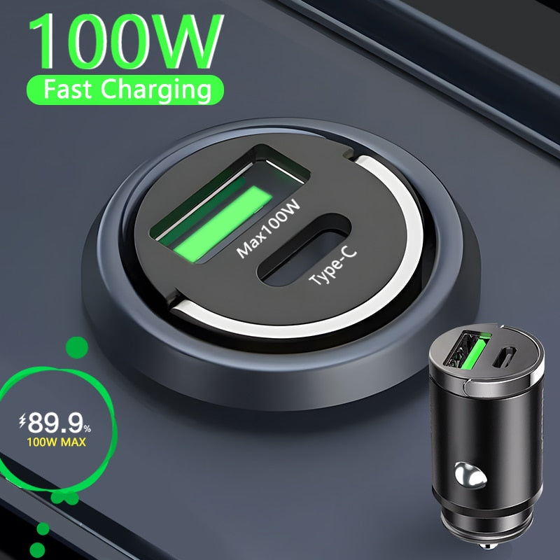 100W mini car charger, fast charging lighter for phone