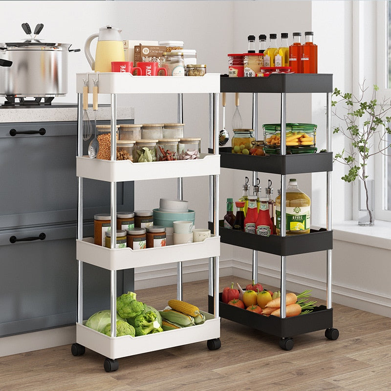 3/4Tier Durable Rolling Trolley Multi-storey Cart Storage Shelf Movable Gap Storage Rack Kitchen Bathroom Slim Slide Organizer