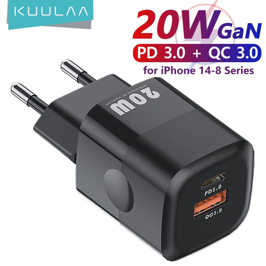 KUULAA 20W GaN PD USB C Charger for iPhone 14 13 12 11 Pro Max mini SE Phone QC 3.0 PD 3.0 USB Type C Fast Charging for iPad Air