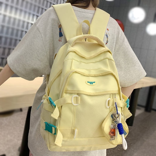 Fashion Female Yellow Kawaii Mesh Travel Coin Purse College School Backpack Girl Nylon Cool Lady Cute Laptop Net Book Bags Women