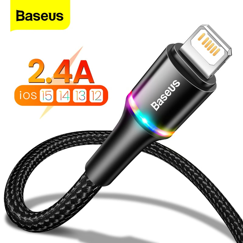 Baseus USB Cable For iPhone 12 11 13 Pro XS Max Xr X 8 7 6 LED Lighting Fast Charge Charger Date Phone Cable For iPad Wire Cord