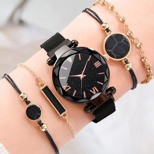 5PCS Watch Set Luxury Magnet Buckle Women Watches Dropshipping Bracelet Ladies Quartz Wrist Watch Female Clock Gift Reloj Mujer