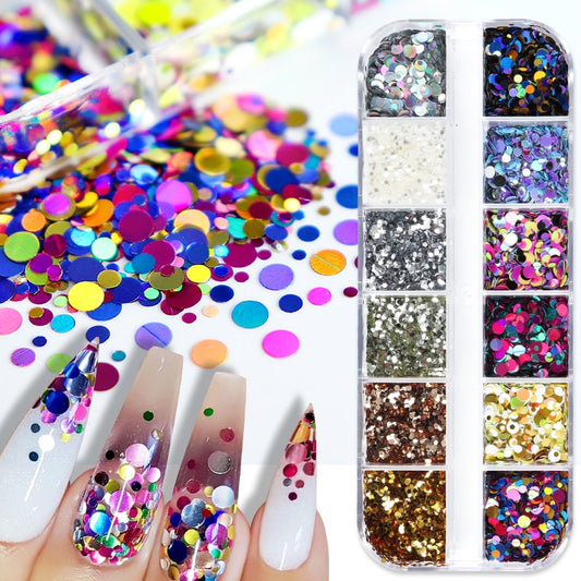 Circle Dot Glitter Sequins Nail Art Decoration Mix Color Round Flakes Designs for DIY Nail Polish Confetti Manicure Accessories