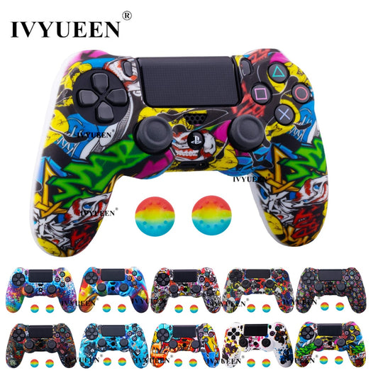 IVYUEEN 19 Colors Silicone Camo Protective Skin Case for Sony Dualshock 4 PS4 DS4 Pro Slim Controller Thumb Grips Joystick Caps