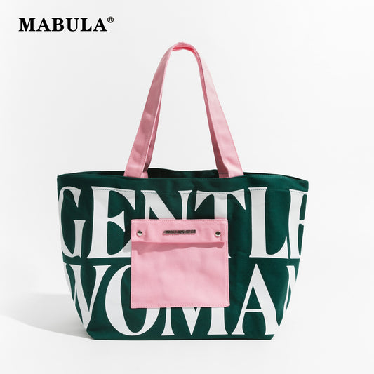 MABULA Women's Canvas Shopper Bag Reusable Big Student Bookbag Casual Eco Friendly Tote Handbag and Protable Daily Purse