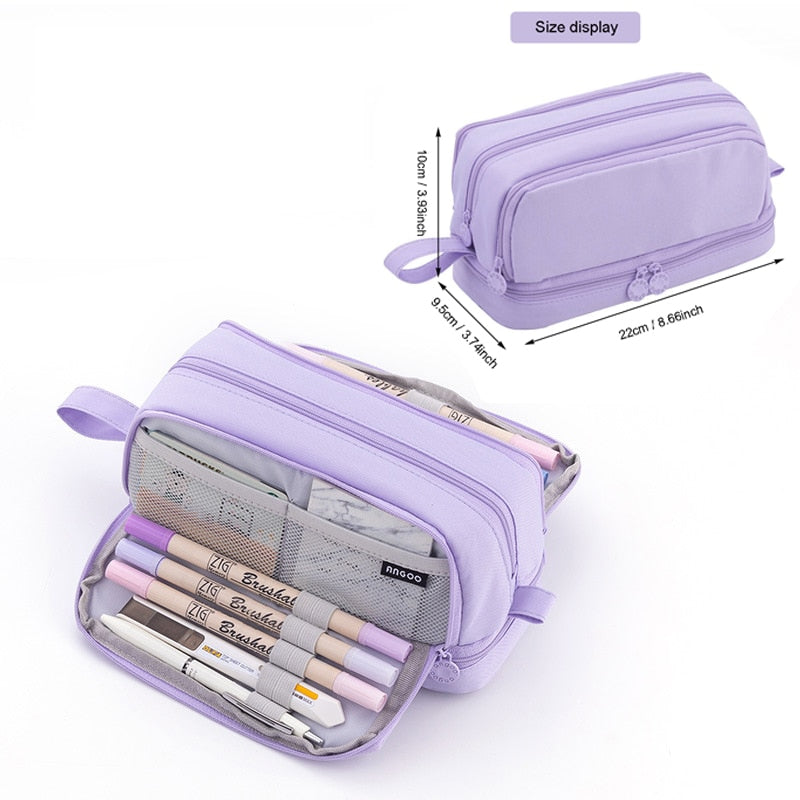 3 or 4 Compartment Purple Large Pencil Case Pen Bag School Student Pencil Cases Cosmetic Bag Stationery Organizer Office Supply