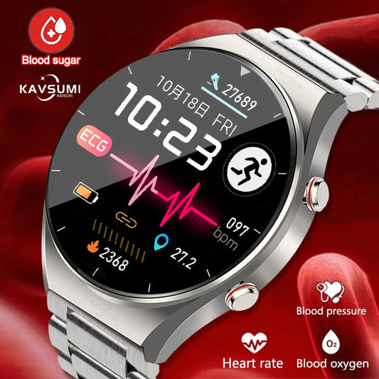 2023 New Non-Invasive Blood Glucose Smart Watch Men Full Touch Screen Sport Fitness Watches Bluetooth For Android ios Smartwatch