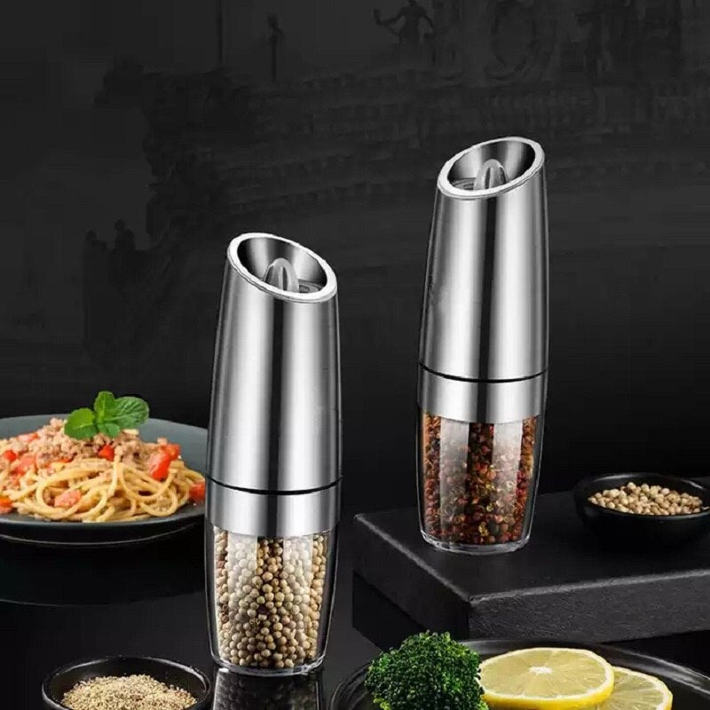 Electric Gravity Salt And Pepper Grinder Mill Set With Blue Light And Stand Spice Jar Spice Pepper Mills Grinder Kitchen