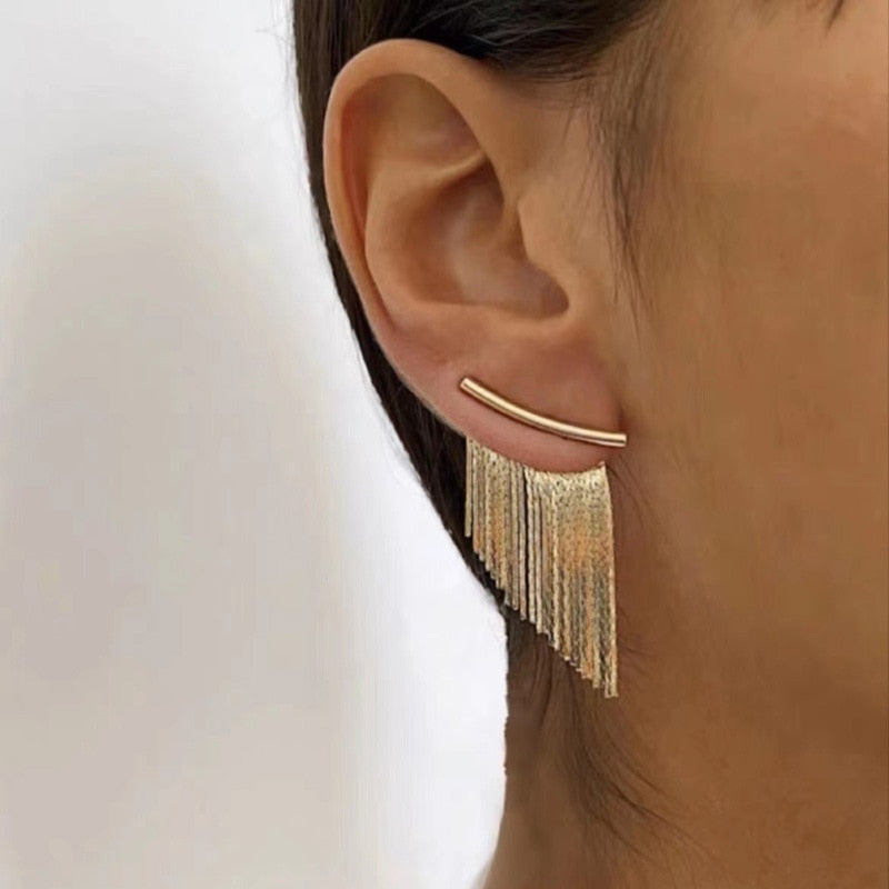 Fashion Statement Earring Long Statement Gold Color Bling Tassel Earrings For Women Female Wedding Daily Pendant Jewelry Gifts