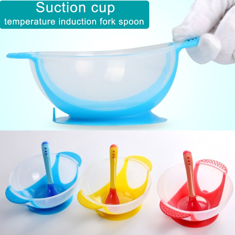 Temperature Sensing Feeding Spoon Child Tableware Food Bowl Learning Dishes Service Plate/Tray Suction Cup Baby Dinnerware Set